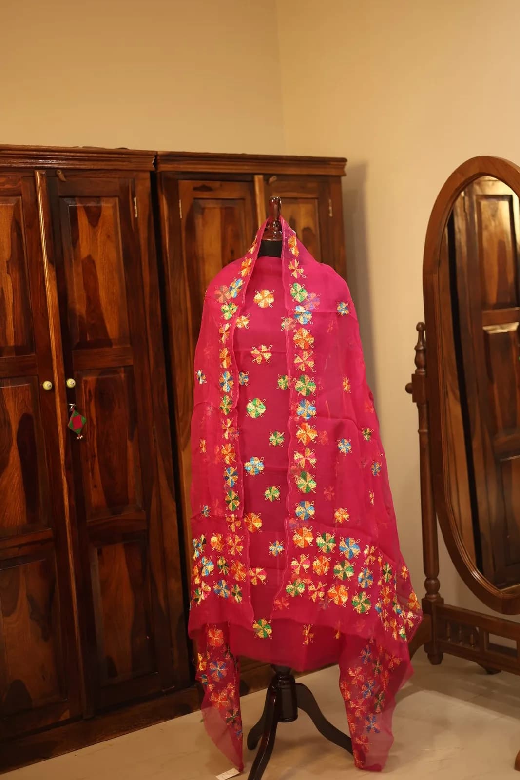 Rani Pink Floral Dupatta