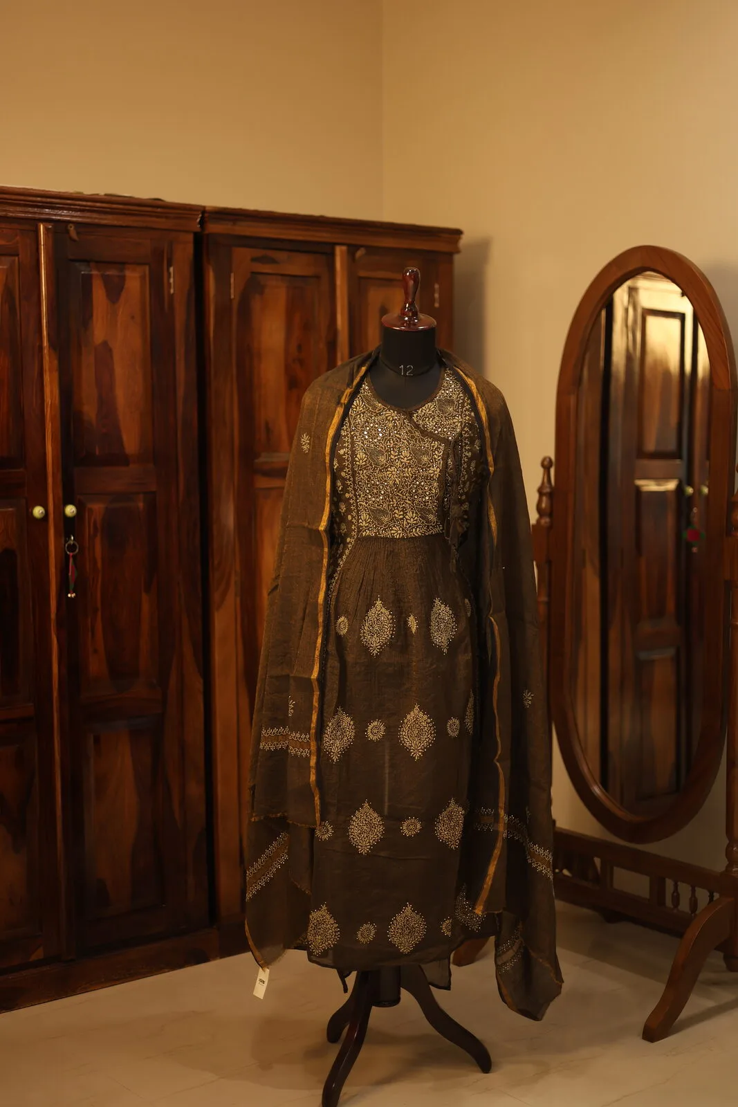 Black Kurta with Gold Geometric Embroidery