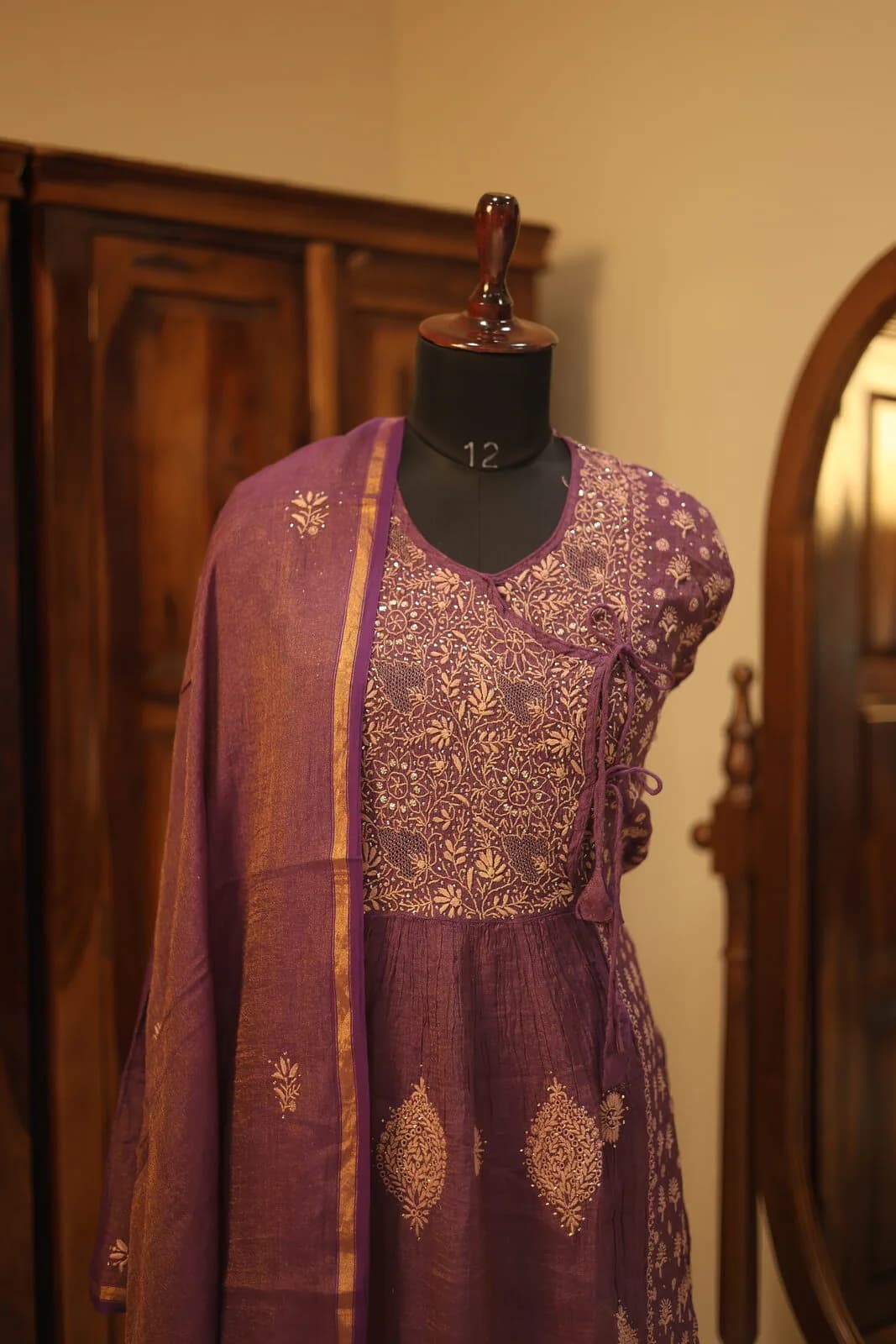 Purple Silk Saree with Gold Floral Brocade