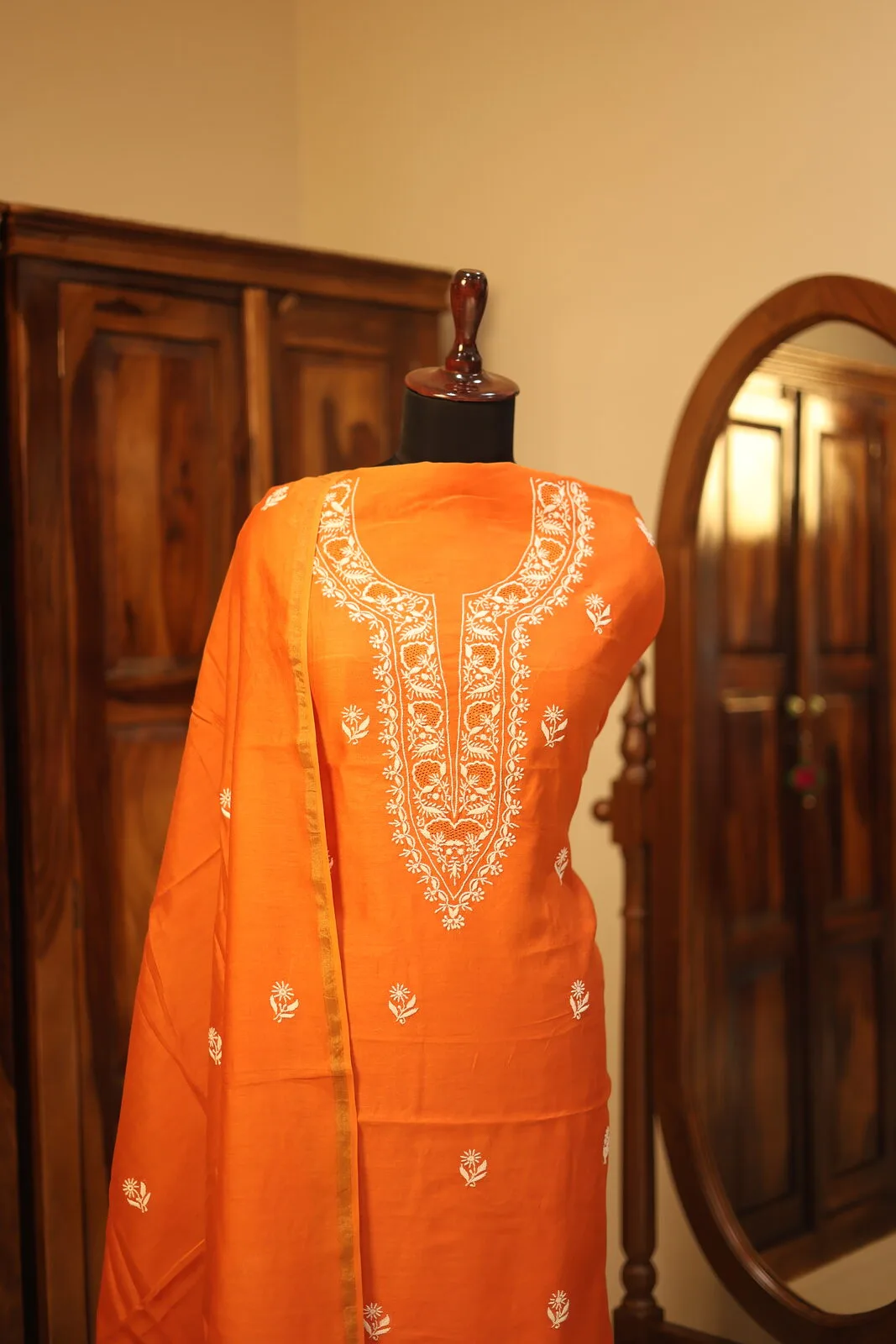 Orange Embroidered Ethnic Kurti