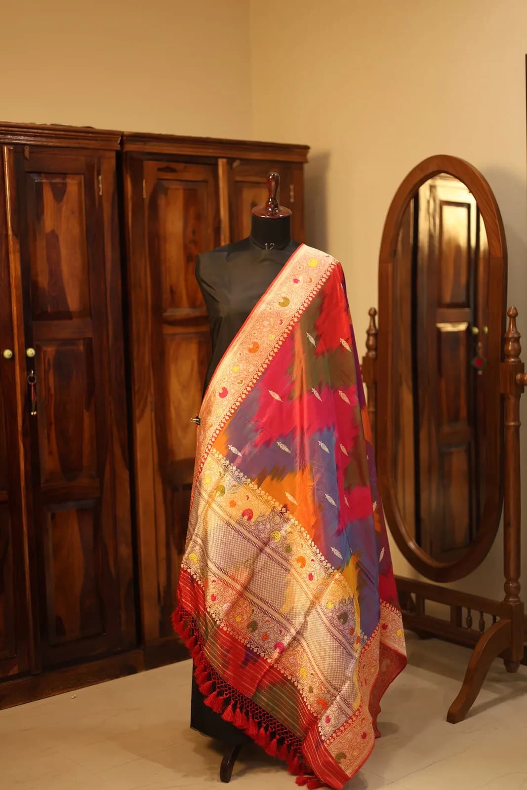 Multicolor Embroidered Saree with Floral Pallu
