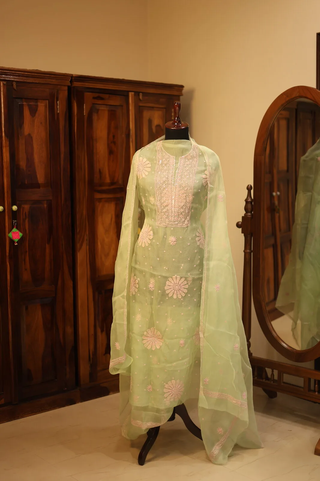 Sage Green Floral Embroidered Tunic