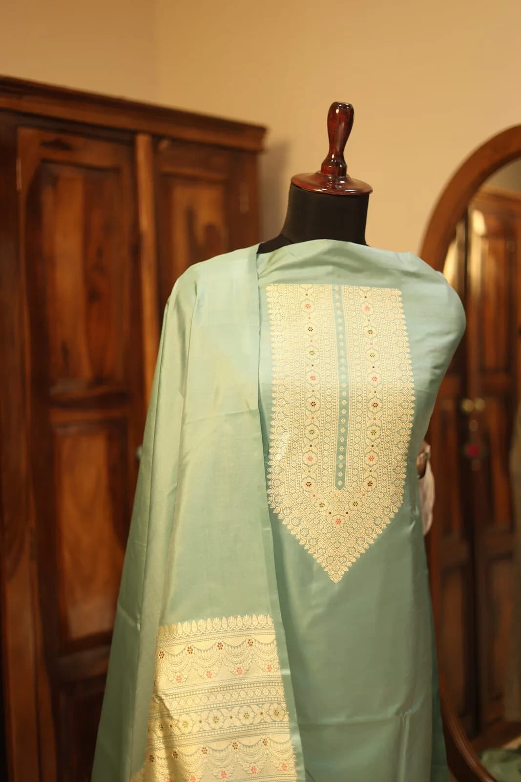 Sage Green Embroidered Kurti with Traditional Gold Beadwork