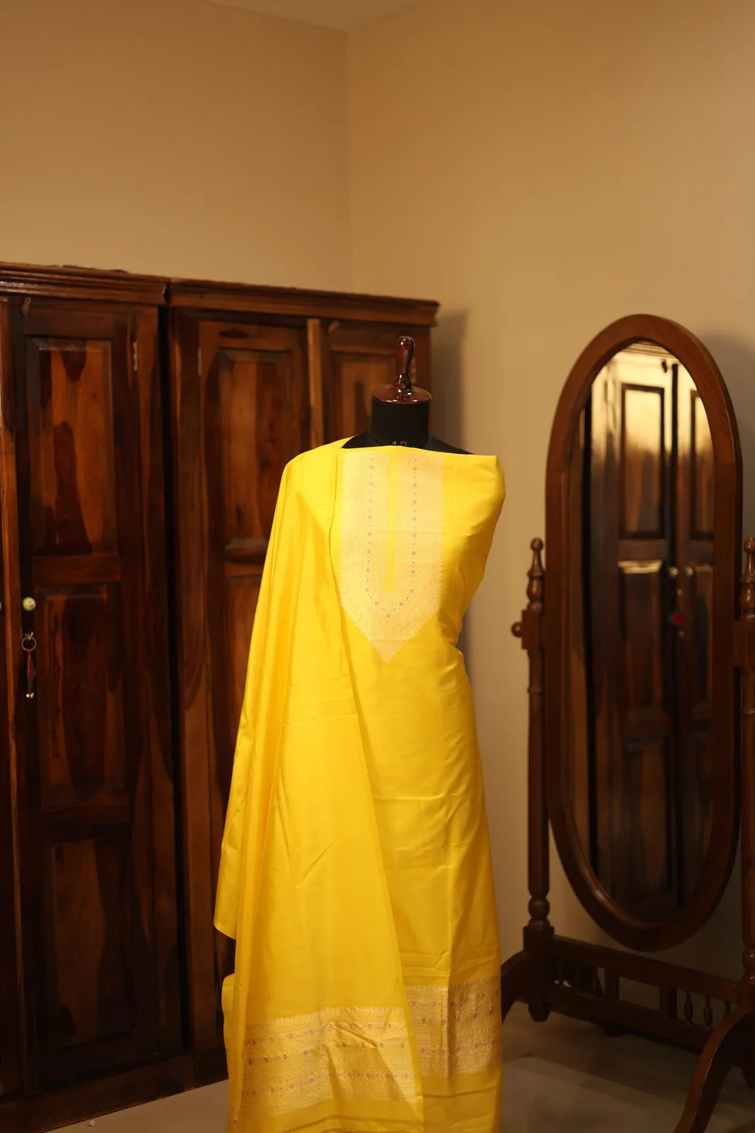 Bright Yellow Kurti with Gold Zari Work