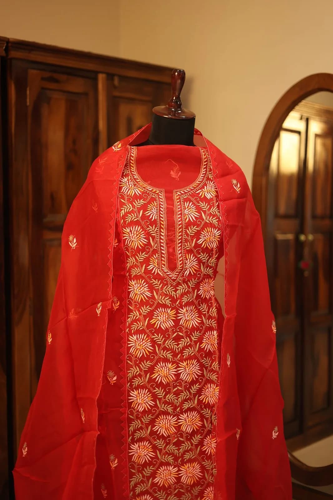 Scarlet Red Aari Floral Suit